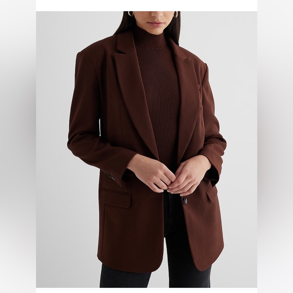 Express Twill Oversized Boyfriend Blazer in Rich Mocha